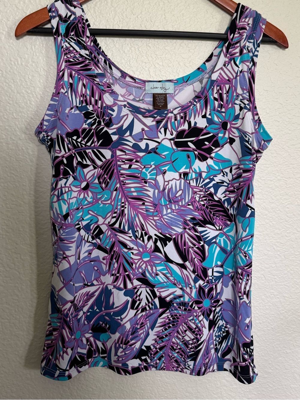 Clear Sky Sleeveless Botanical Purple Blue Print Summer Tank Top M